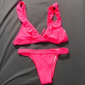 Neon Pink ruffle bikini set